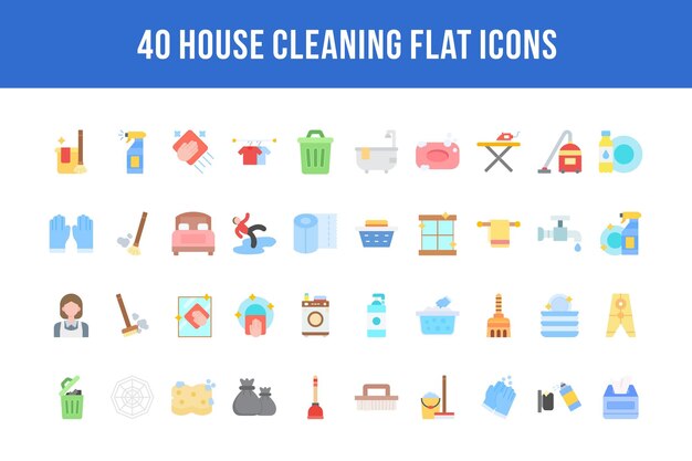 40 House Cleaning Flat Icons