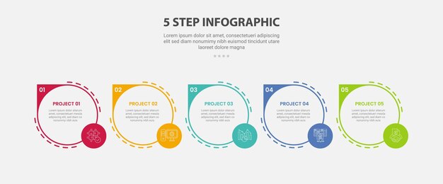 5 points template infographic outline style with 5 point step template with big circle with sharp edge and small circle badge for slide presentation