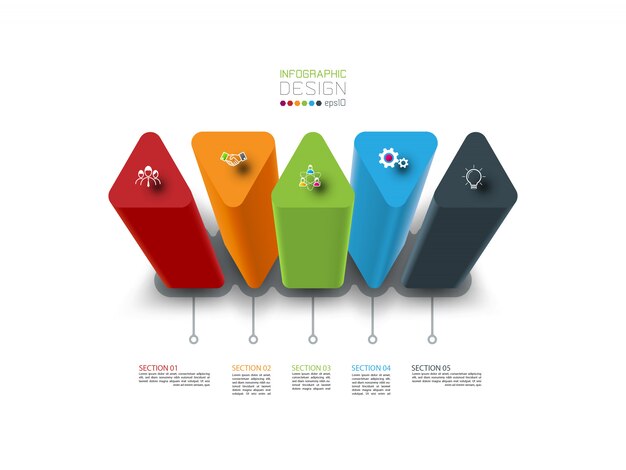 5 steps colorful triangular infographic template.