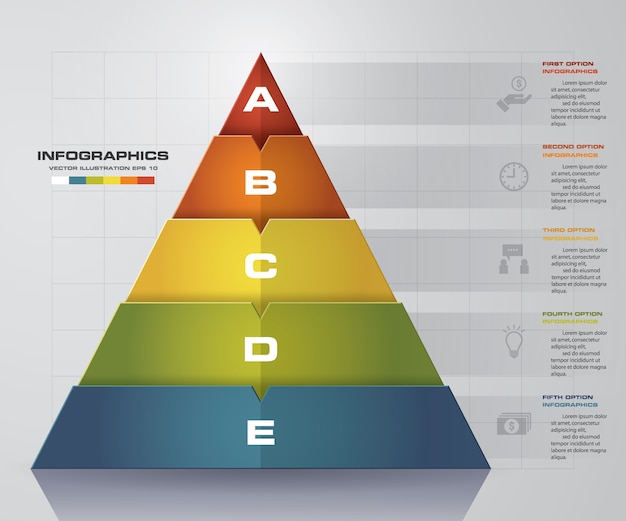 5 steps pyramid with free space for text on each level.