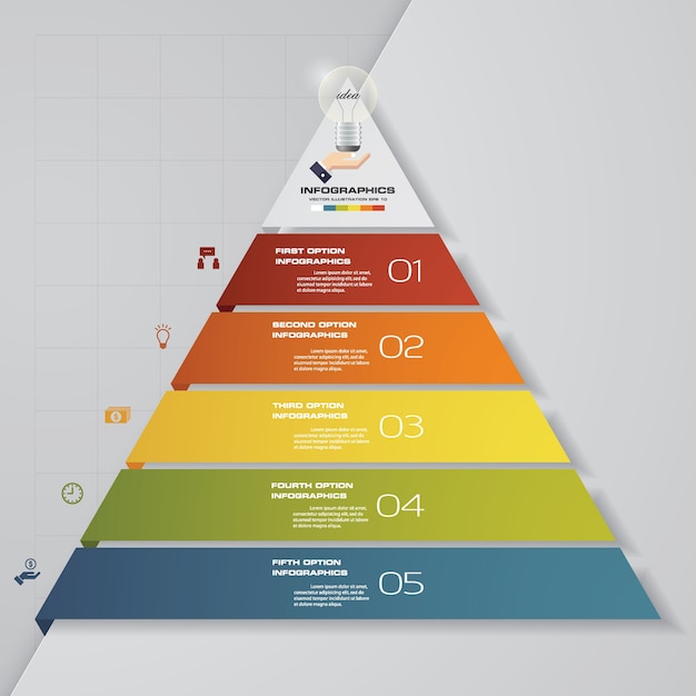 5 steps pyramid with free space for text on each level.