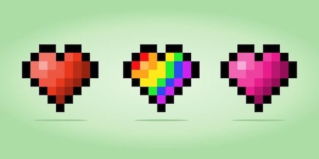 8bitové pixelové srdce Symboly Láska ikona ve vektorových ilustracích