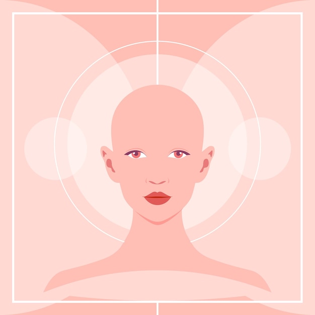 a bald young woman alopecia and hair loss trichology vector flat illustration