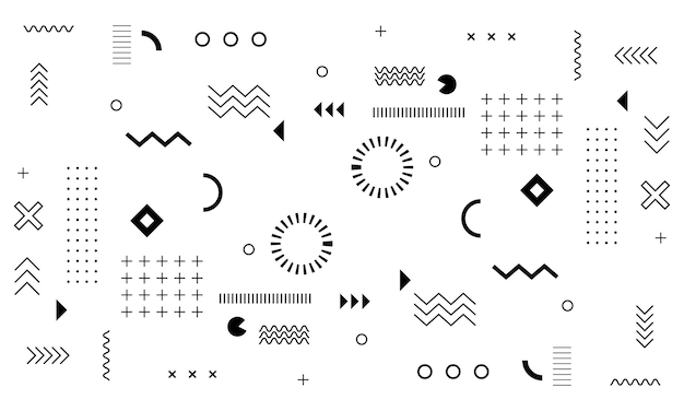 A black and white abstract design with many shapes and lines