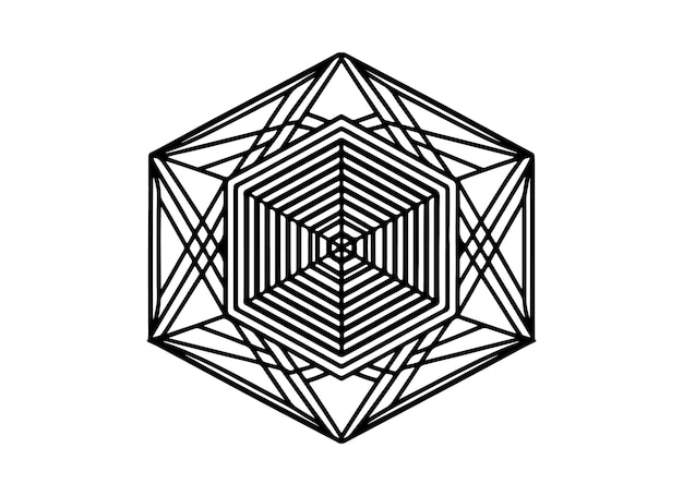 a black and white drawing of a geometric design with a white background