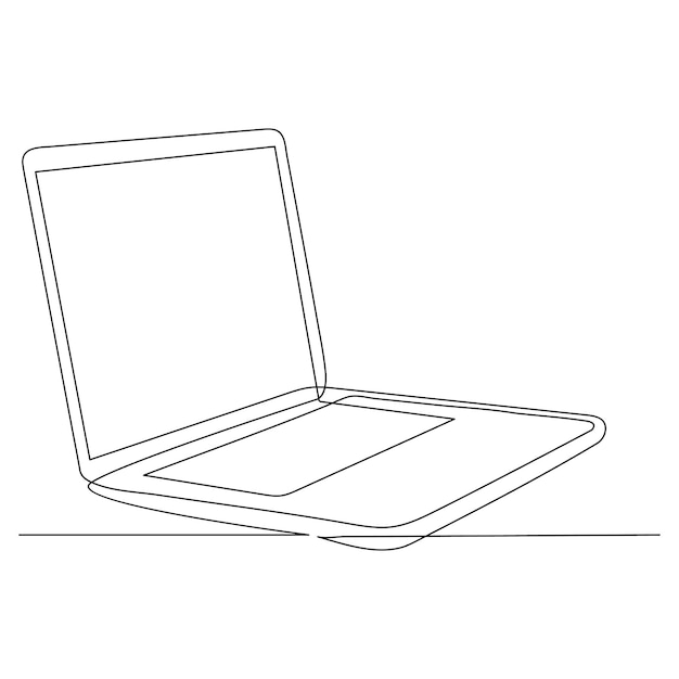 a black and white drawing of a laptop with a white background