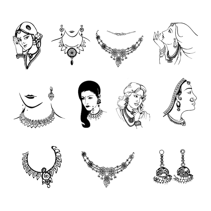Vektor a black and white drawing of a woman and a woman with a headdress