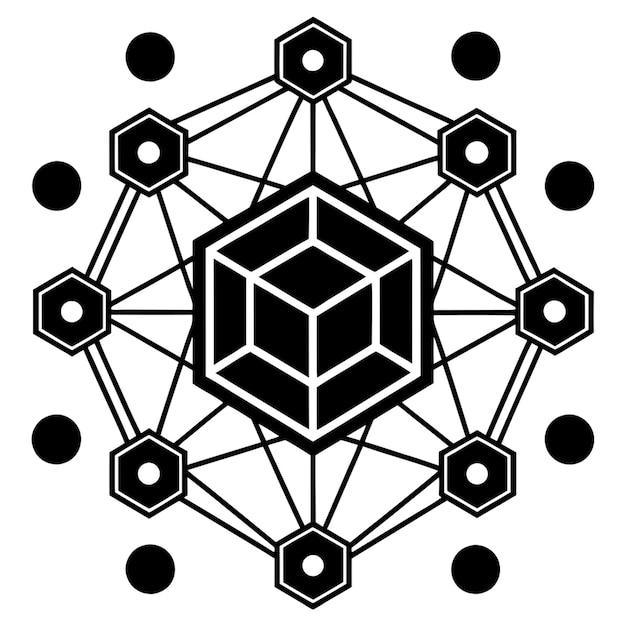 a black and white geometric design with a black and white background