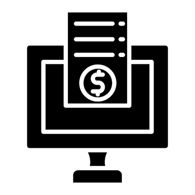 a black and white image of a computer monitor with a dollar sign on it