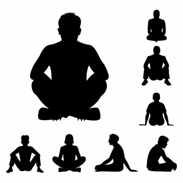 Vektor a black and white image of a man sitting in a yoga pose