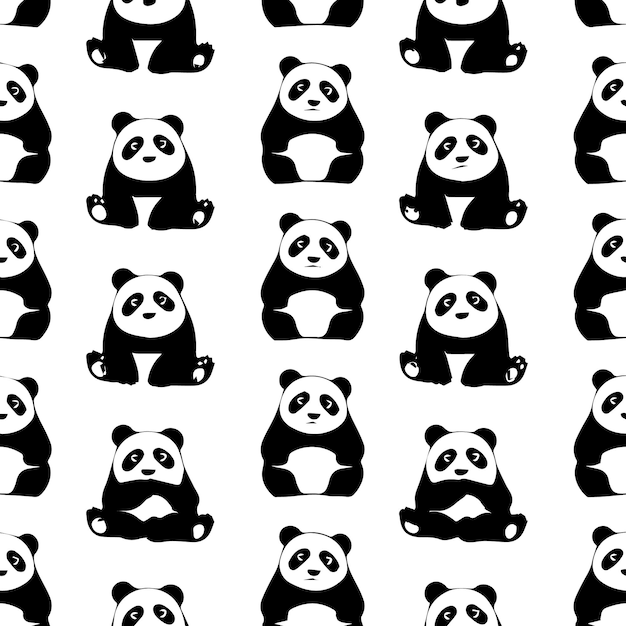 A black and white pattern with pandas on it