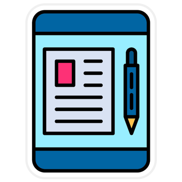 a blue and black folder with a pen on it