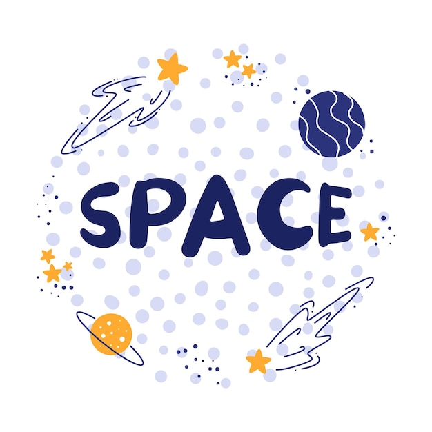 A blue circle with the word space in the middle.