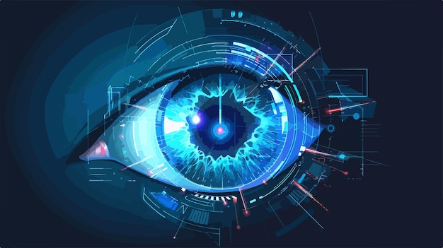 a blue eye with a blue and orange lines