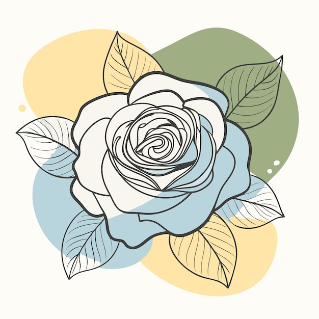 a blue rose with leaves and a yellow background