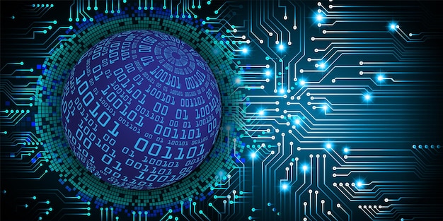 a blue sphere with numbers in the middle and a circuit board in the background.