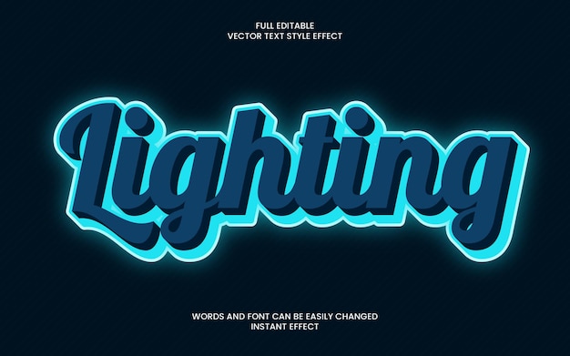 A bright blue neon effect with the word lighting