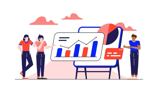 A businesswoman is presenting about business increase with diagram and graph in fornt of colleagues