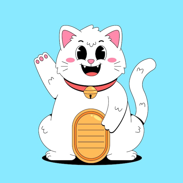 a cartoon cat with a gold bell and a gold ring on it