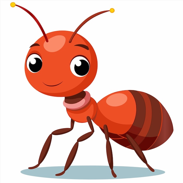 a cartoon image of a red ant with a face and a large eye
