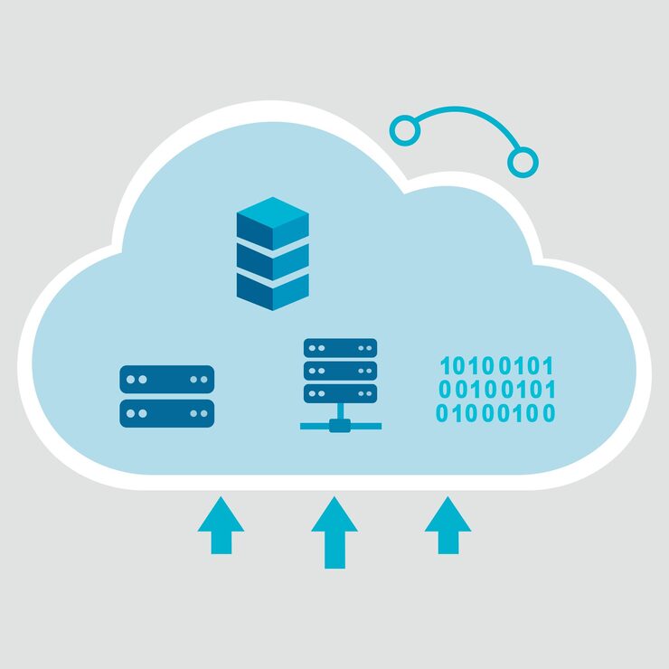 Vektor a cloud icon with various data server and binary code elements representing cloud computing and data storage