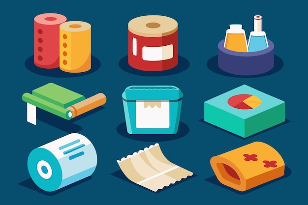 a collection of different items including a box with a box of toiletries