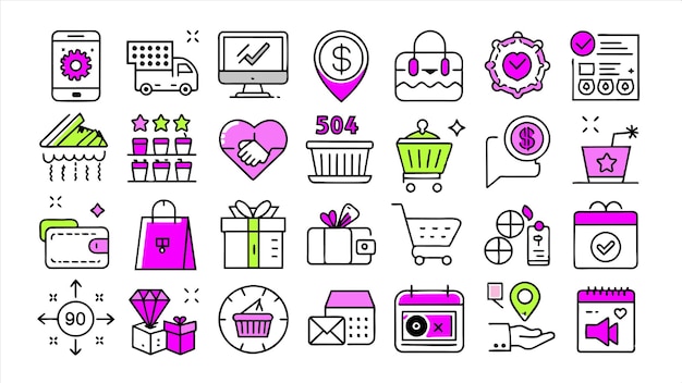 a collection of images including a collection of icons including a digital clock a card and a box of