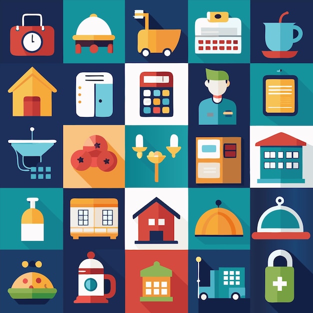 a collection of images including a house with a blue background with a blue and red sign that says q