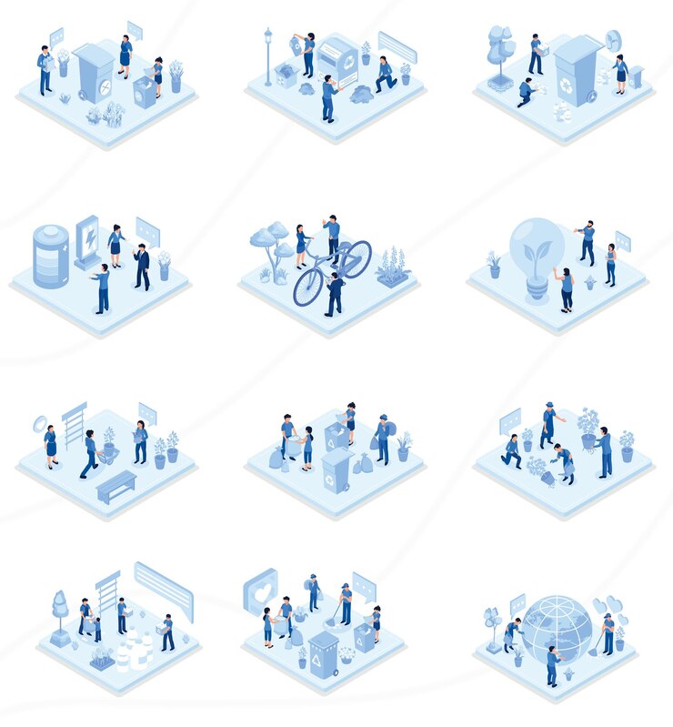 Vektor a collection of people with different icons including a man and a woman in a suit