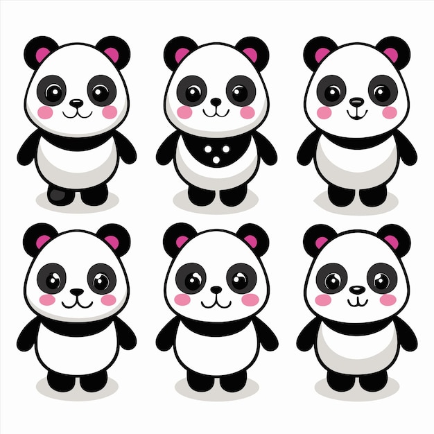 a collection of pictures of pandas including one of them has a pink nose