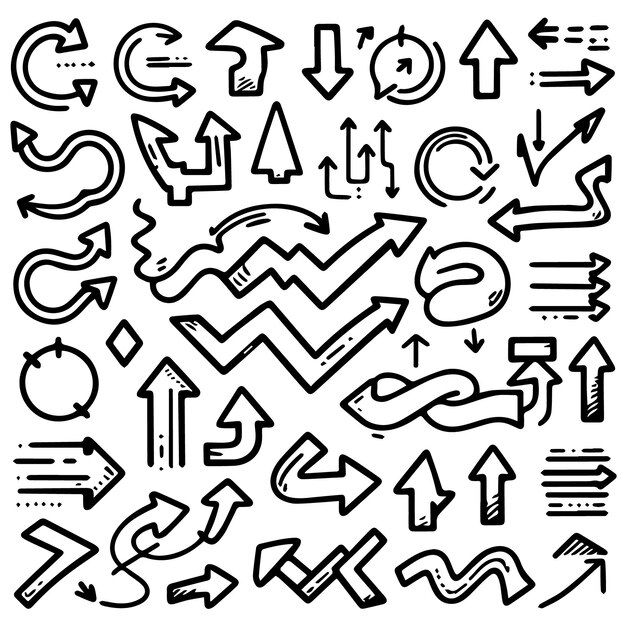 A Collection of Scribble Arrow Strokes in Varied Sizes and Directions