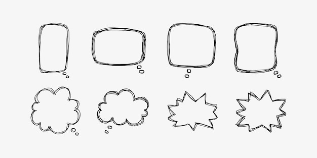 A collection of simple lines hand drawn speech bubbles in various shapes Set of simple of hand drawn speech bubbles in various sizes and shapes Set of simple lines hand drawn speech bubbles
