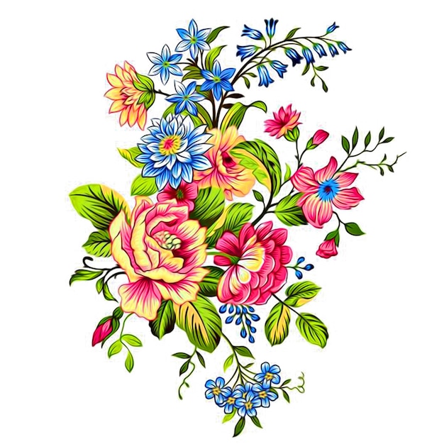 A colorful bouquet of flowers on a white background.