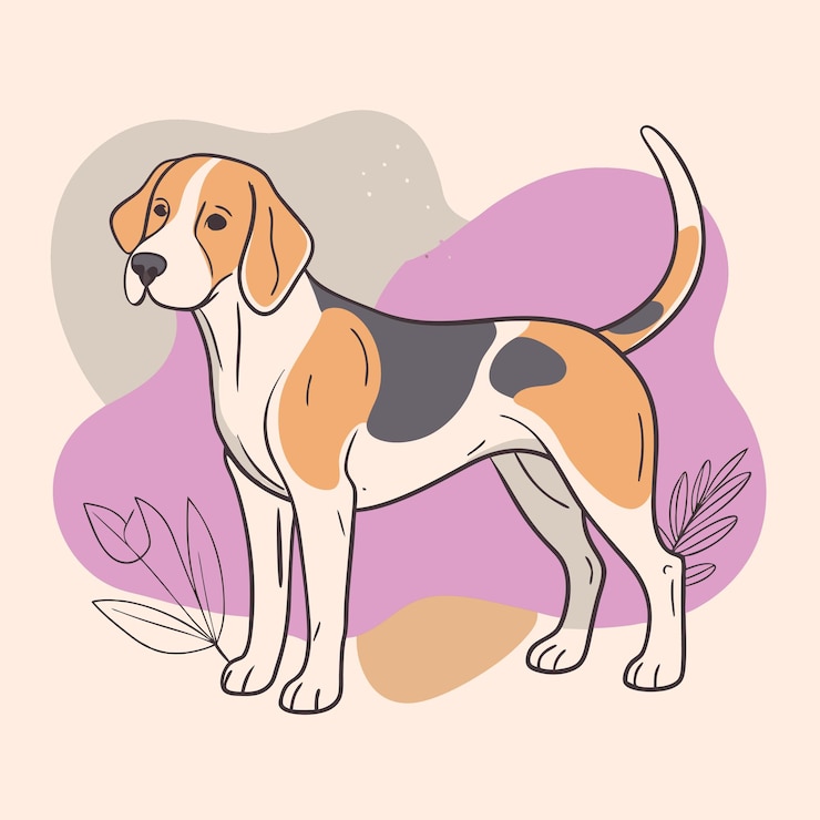 Vektor a dog is standing in front of a pink background with a brown spot on the front