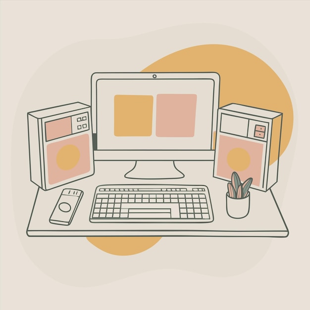 a drawing of a computer with a picture of two monitors