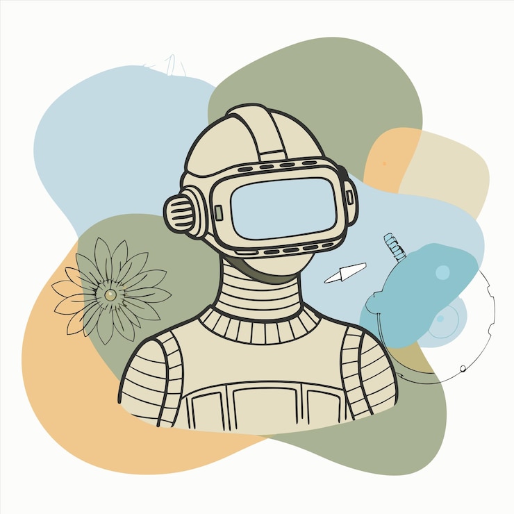 Vektor a drawing of a gas mask with a bird in the background