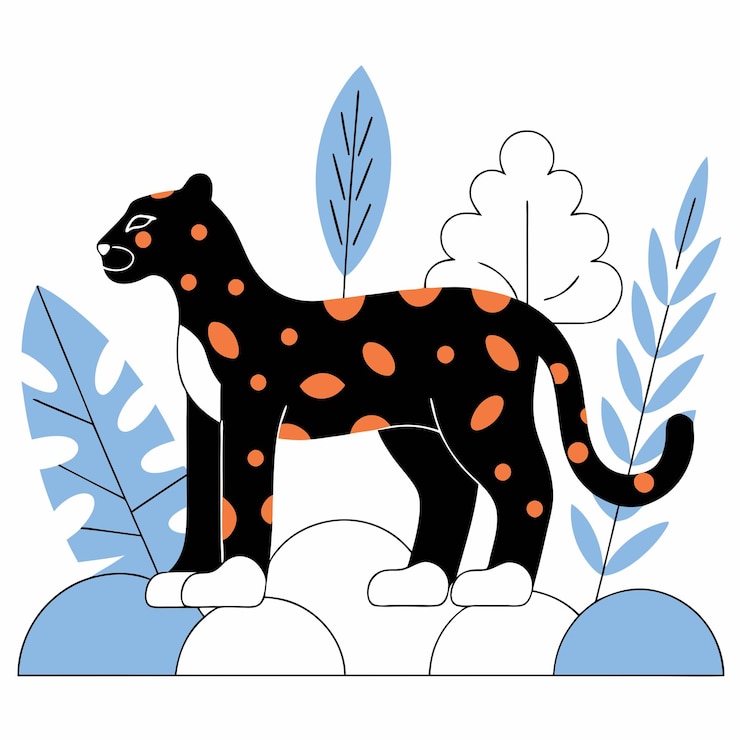 Vektor a drawing of a leopard with a blue and white background