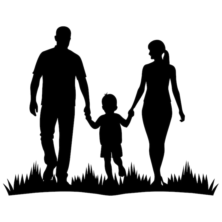 Vektor a father mother and child walking on the grass enjoying a happy family moment