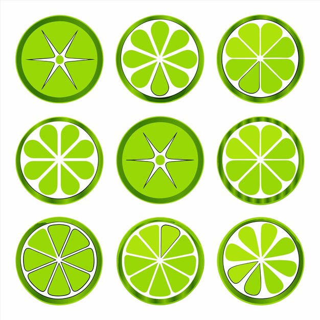 a green lemon slice with a white background with a lemon slice on it
