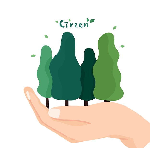 a hand that has a green tree on it