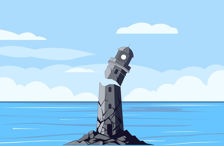 Vektor a lighthouse collapsing by the sea