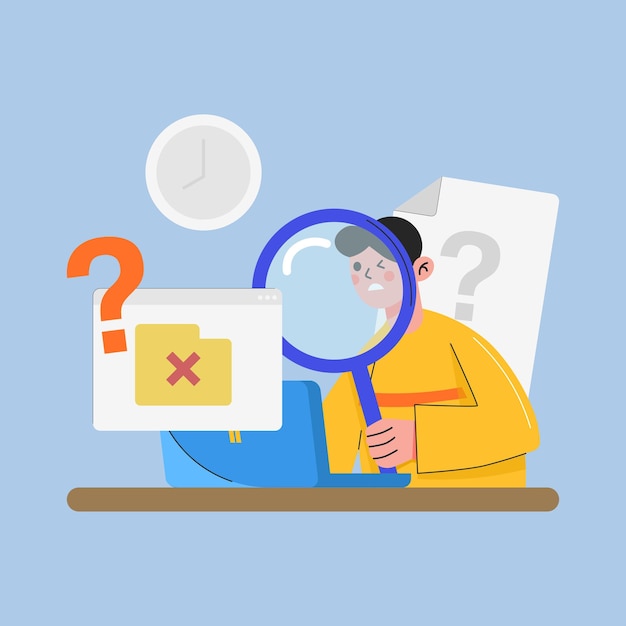 a man finding folder file with magnifier illustration in isolated background