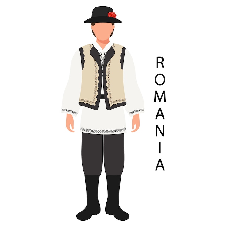 Vektor a man in a romanian folk costume and headdress culture and traditions of romania illustration