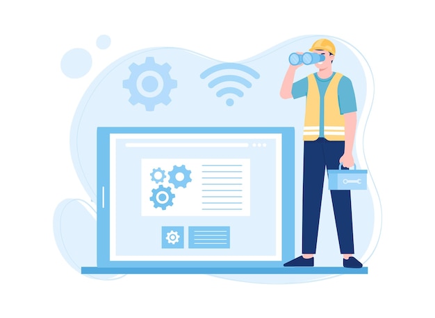 a man is checking a device for repairs trending concept flat illustration