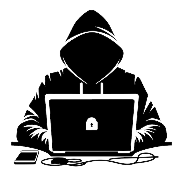 a man is sitting at a laptop with a key in the middle of the screen