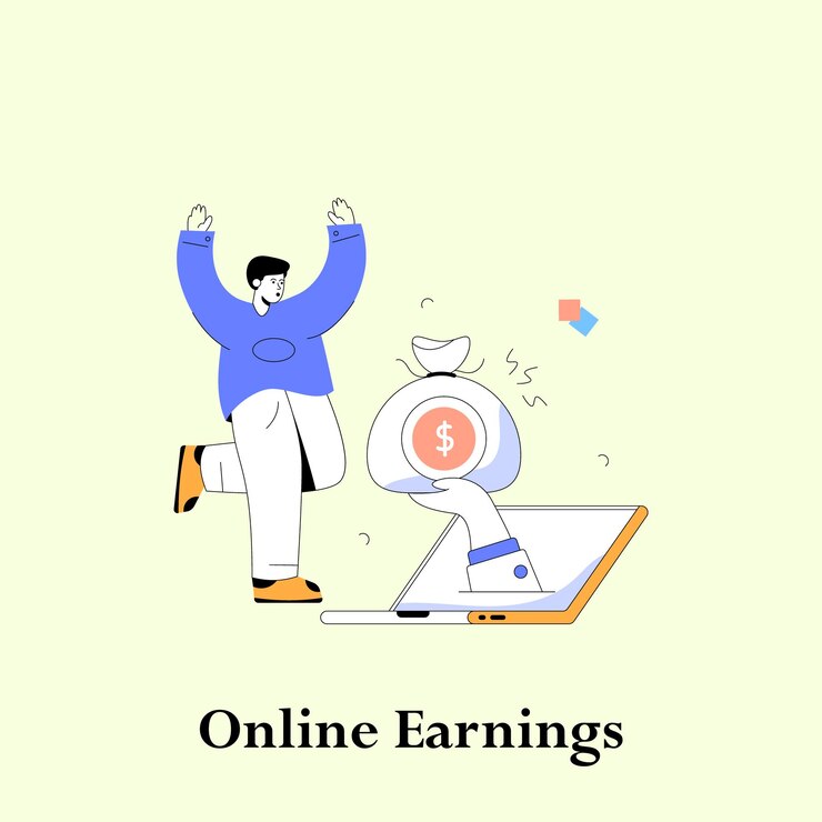 a man is standing on a laptop and has a dollar sign on it