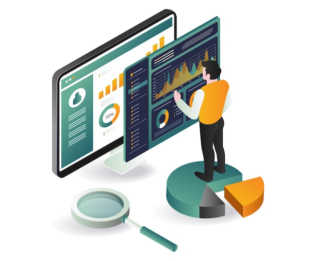 a man looking at a computer screen analytics