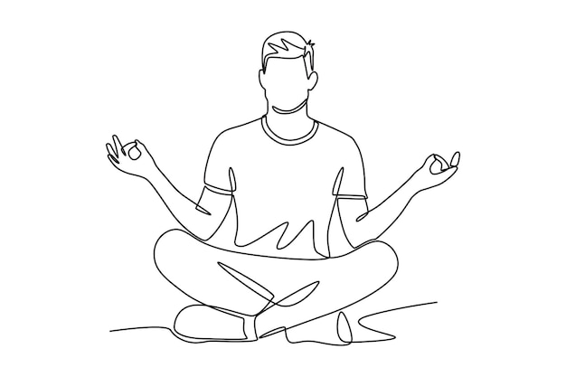 A man meditating Meditation concept oneline drawing
