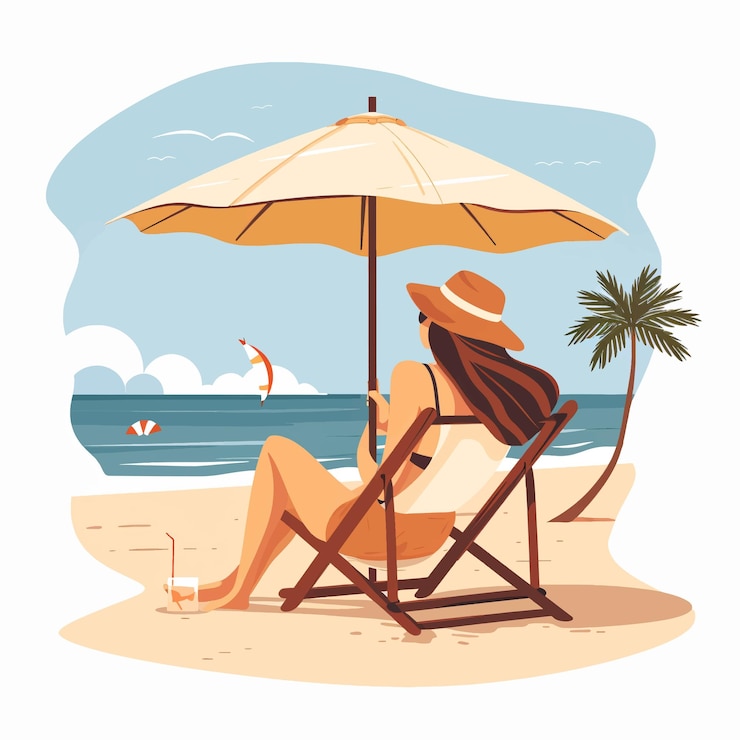 Vektor a man sits in a beach chair reading a book