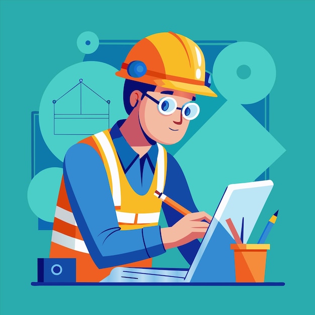 a man working on a laptop with a blue background with a picture of a man working on it